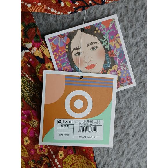 Latino Heritage Month Dress Girls XL (14) Orange Mini Floral Smocked Target NWT - Picture 3 of 8